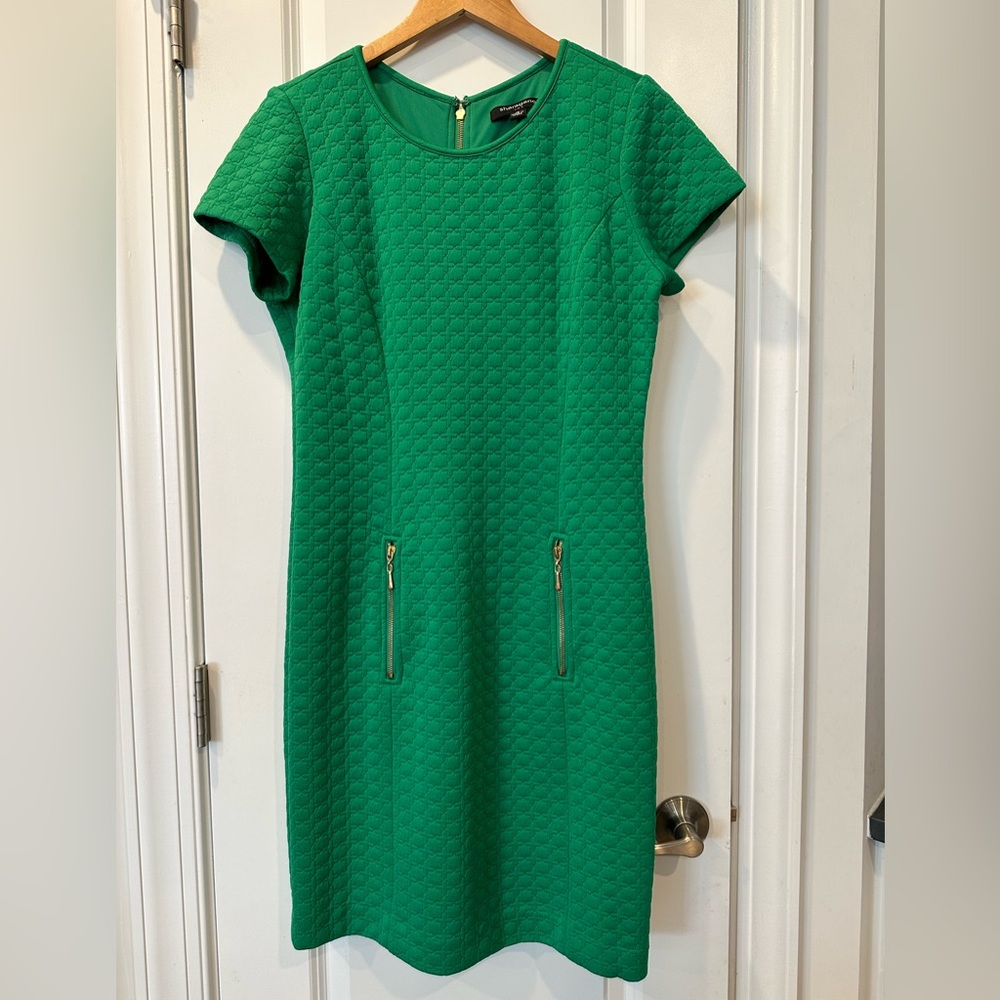 Sharagano Green Textured Short Sleeve Dress